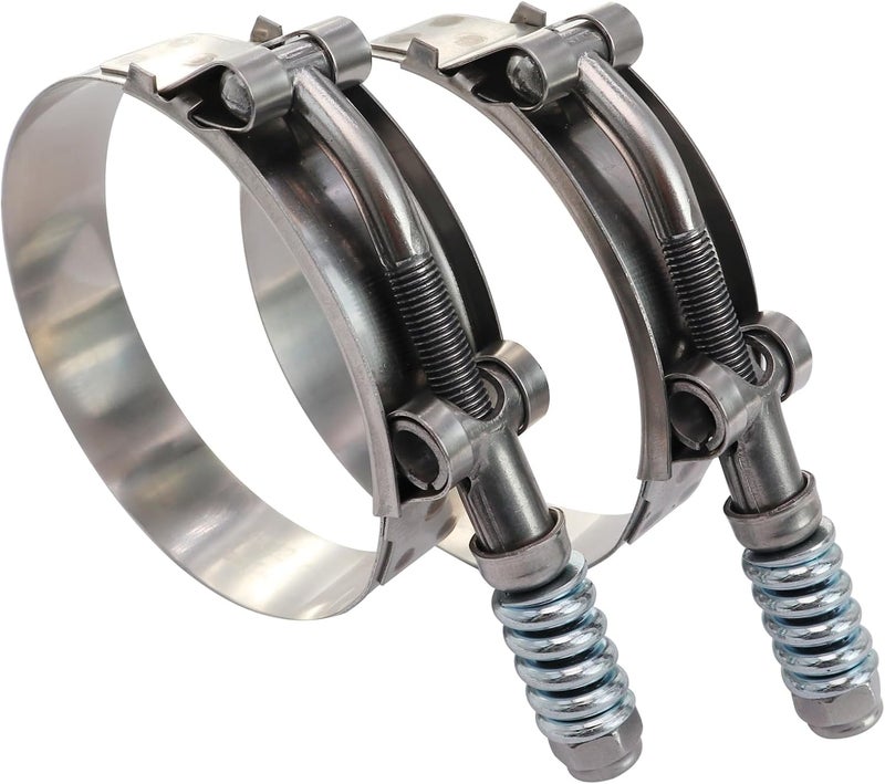ROADFORMER 2" Heavy Duty T Bolt Hose Clamp Stainless Steel Spring Loaded - Working Range 55mm - 63mm for 2" I.D. Hose with 3mm - 6mm Wall Thickness, Auto-adjusting maintain Constant Tension (55mm - 63mm, 2 Pack) - Image 2